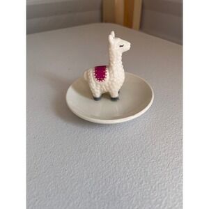 Ceramic Llama Ring Dish Jewelry Holder Trinket Tray White Pink